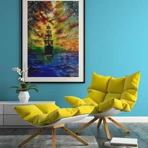 Handgemachtes Acrylbild - Atemberaubender Sternenhimmel und Boot svg, Wandkunst png für Wohnzimmer Deko, Cricut und Silhouette digitaler Download pdf
