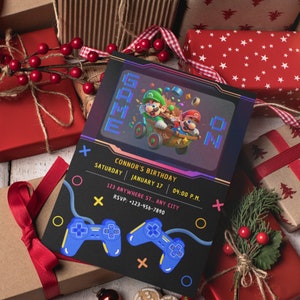 Super Mario Brothers Verjaardagsuitnodiging E-Template, Luigi en Mario Kart Afdrukbaar Bewerkbaar Aanpasbaar voor DIY Canva Project, Instant PDF