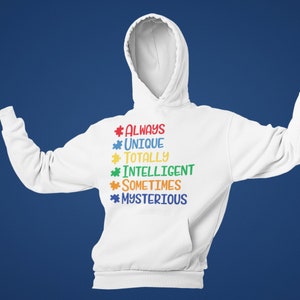 Autism Awareness Svg Altijd Uniek Totaal Intelligent, Soms Mysterieuze Png voor Tshirt Hoodie Tumbler, Autistische Volwassen Mok Sweatshirt