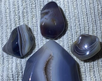 Orca Agate Freeform Carving with Druzy & 3 Tumbles