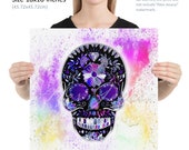 Poster Sugar Skull Day of the Dead Bluish Grey - Purple Print