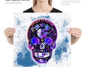 Poster Sugar Skull Day of the Dead White - Purple Print