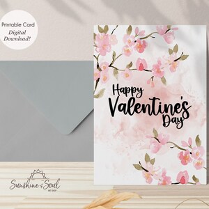 Kirschblüte Blumen Valentinstag Karte, Happy Valentine's Day, druckbare Karte (digitaler Download)