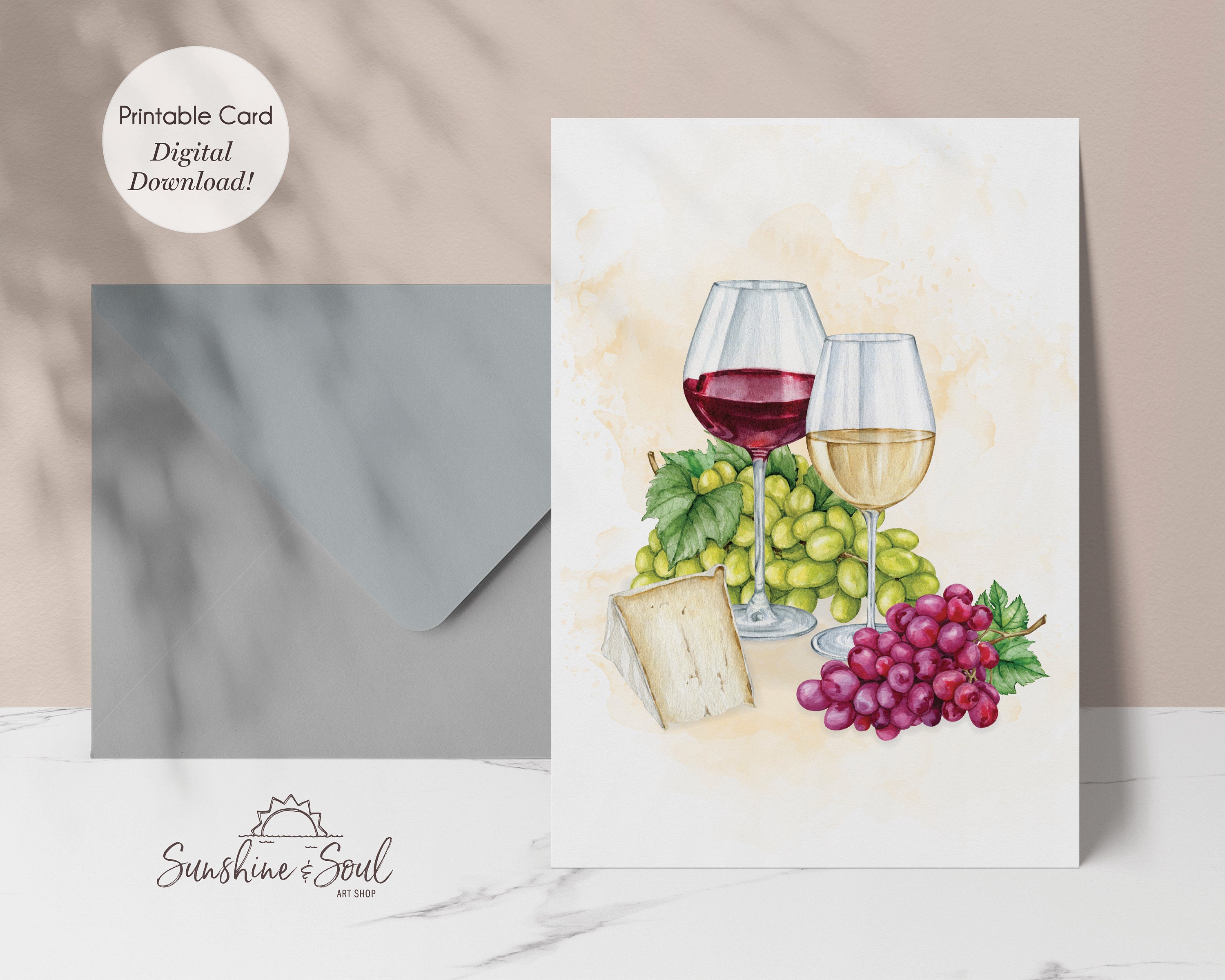 Printable Wine 3-card Greeting Bundle, Wine Series Blank Card ...