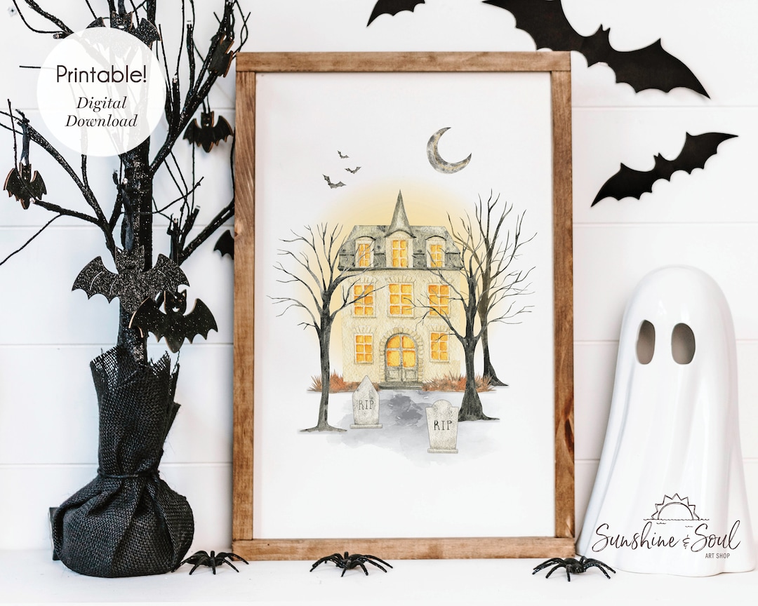 Haunted House | Halloween Decor | Printable Wall Art | Watercolor ...