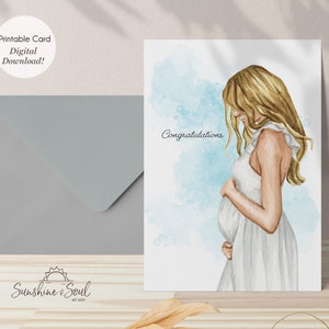 New Mother Congratulations Card (blonde hair), Baby Shower Card, Printable Watercolor Card (Instant Download)