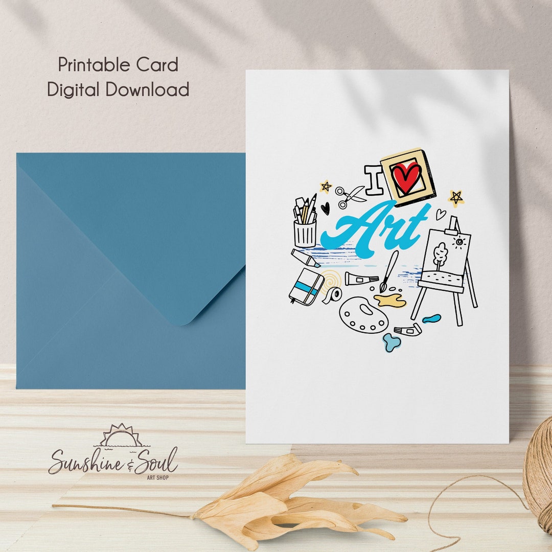 I Love Art School Teacher Printable Card Digital Download Etsy