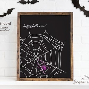 Happy Halloween Wall Art, Spider Web Wall Decor, Halloween Printable Wall Art (Digital Download)