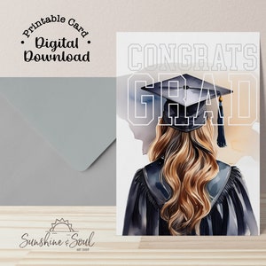 Gefeliciteerd kaart afstuderen (meisje), afdrukbare kaart, directe digitale download