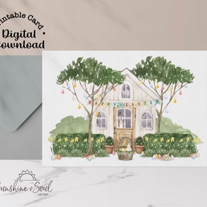 Cottage Frühling Osterkarte, druckbare Osterkarte (digitaler Download)