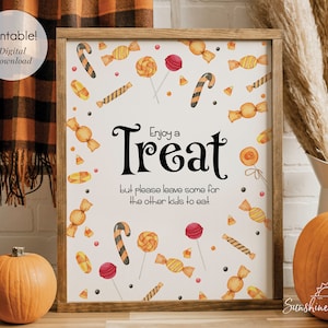 Enjoy a Treat, Halloween Trick or Treat Sign, Porch Candy Bowl Sign, Printable Wall Art (Digital Download)