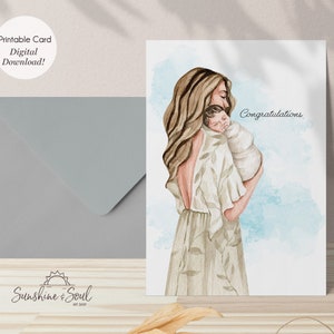 New Baby Congratulations Card, Baby Shower Card, Printable Watercolor Card (Instant Download)