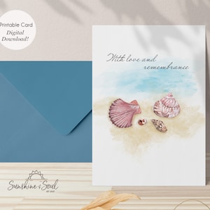 Liefde en herinnering, strandthema sympathie afdrukbare kaart, digitale download