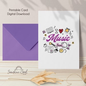 I Love Music, Teacher School Lessons Printable Card, Digital Download