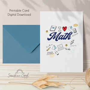 Ik hou van wiskunde, schoolleraar afdrukbare kaart, digitale download