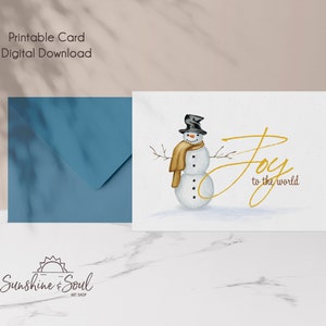 Joy to the World, Winter Snowman Holiday Card Printable (digital download)
