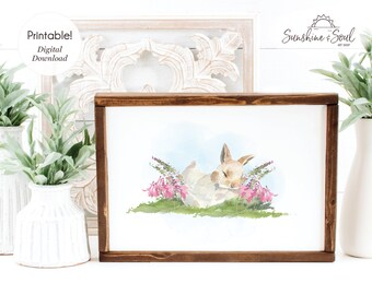 Playful Bunny Wall Art, Spring Easter Printable Art (Digital Download)