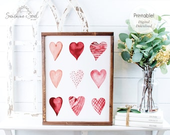 Hearts Love Printable Valentine Watercolor Wall Art (Digital Download)