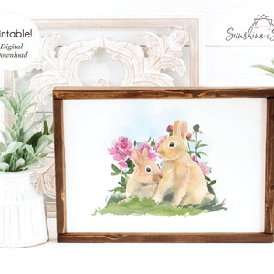 Bunny Friends Wall Art, Spring Easter Art Print (Digital Download)