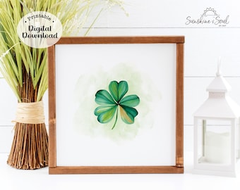 Akvarell Shamrock-tryck: Grön & Guldklöver Väggkonst (Digital Nedladdning)
