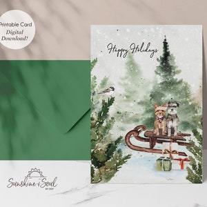 Sledding Terriers, Dog Holiday Card Printable (digital download)