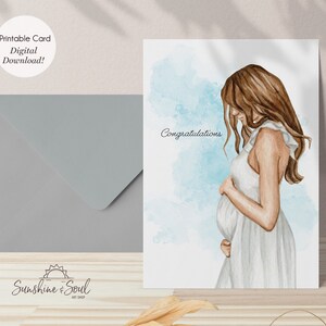 Cartão de parabéns para nova mãe, cartão de chá de bebê, cartão em aquarela para impressão (download instantâneo)