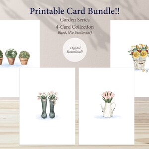 Printable 4-Card Bundle, Garden Series Blank Card Collection (Digital Download)