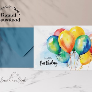 Happy Birthday, Colorful Balloons Printable  Card (Digital Download)