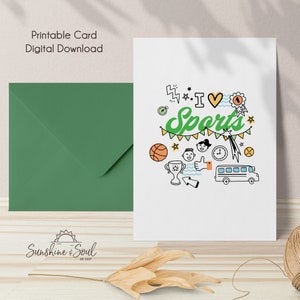 I Love Sports, Teacher, Coach Printable Card, Digital Download