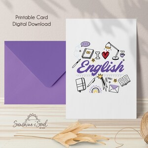 I Love English, Teacher School Printable Card, Digital Download