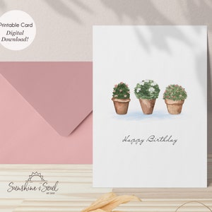 Watercolor Flower Pots Birthday Card (Digital Download)