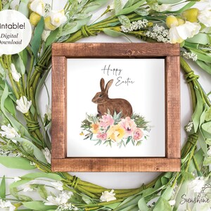 Easter Bunny Spring Flowers Wall Art, Printable Easter Wall Art (Digital Download)