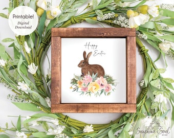 Arte mural floral de conejito de Pascua: Decoración primaveral (Descarga digital)