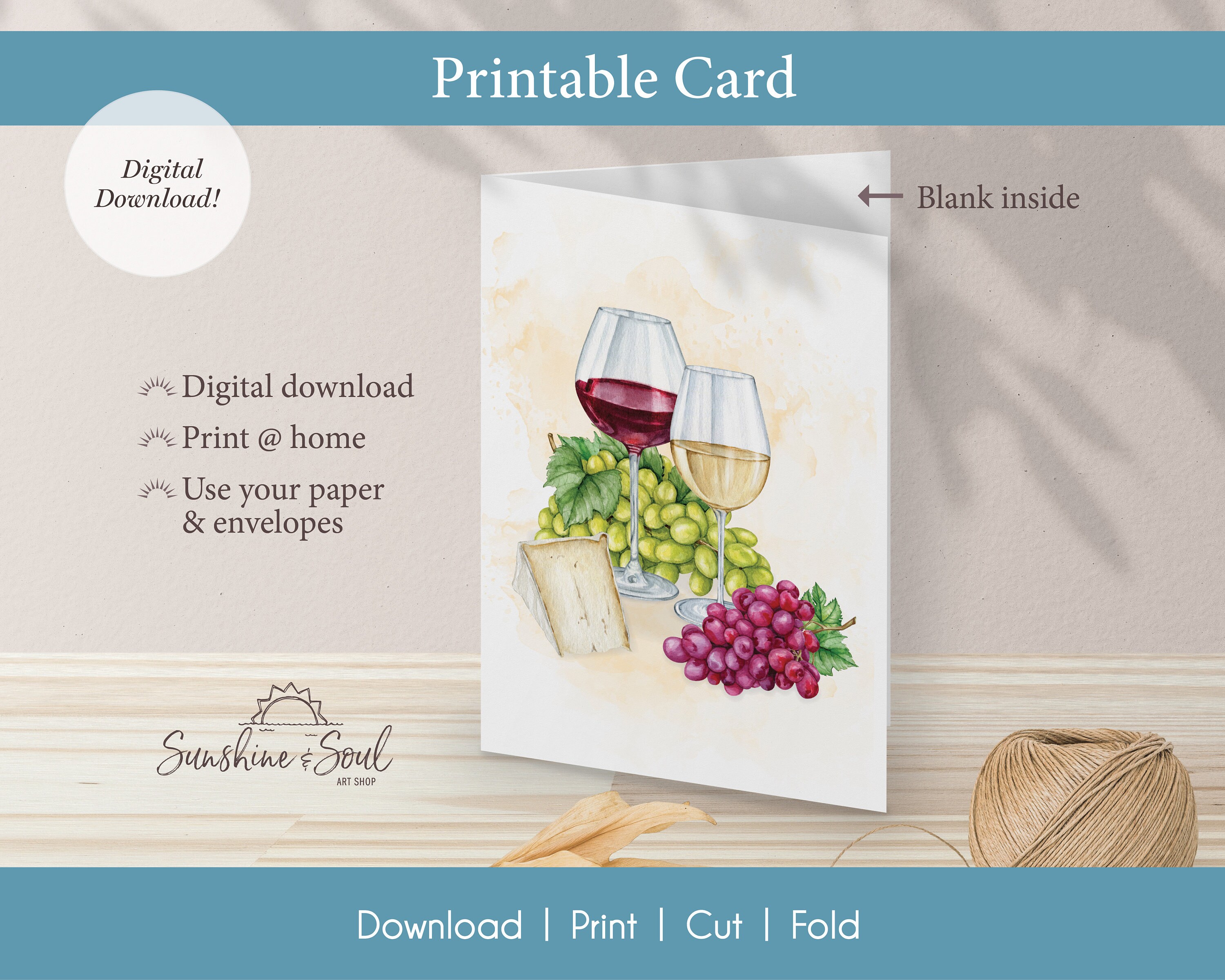 Printable Wine 3-card Greeting Bundle, Wine Series Blank Card ...
