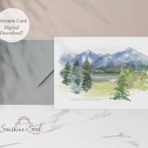 Mountain Father's Day Card, Happy Father's Day afdrukbare kaart (Directe digitale download)