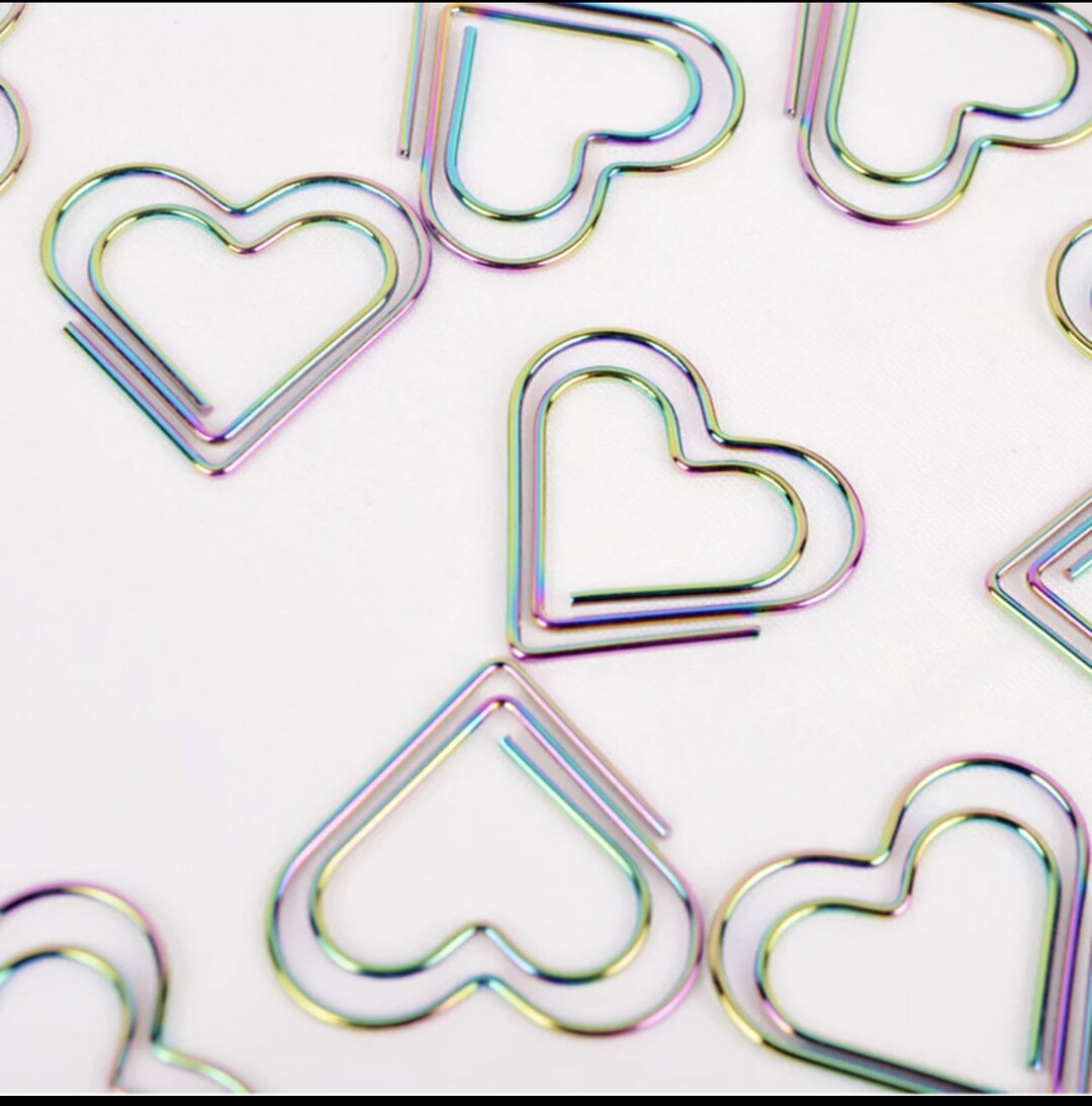 Mini Heart Shaped Paper Clips Iridescent Bookmarks Paper Etsy