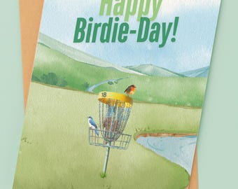 Carte d'anniversaire de disc golf : voeux de joyeux anniversaire (PDF imprimable)