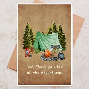 Carte de fête des pères heureuse, merci pour toutes les aventures, carte de fête des pères, jolie carte pour papa, carte de fête des pères en plein air, cadeau pour papa
