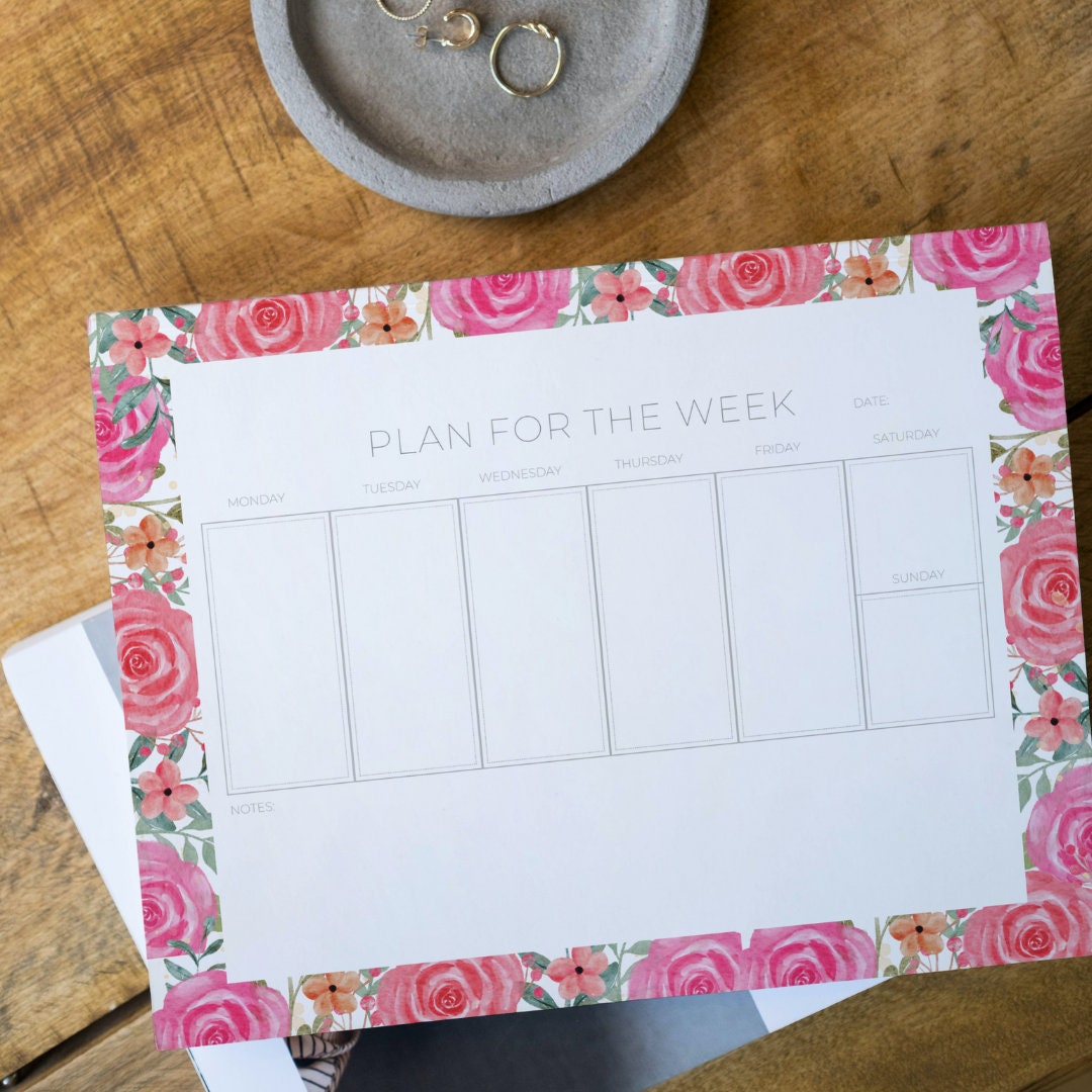 Printable Floral Weekly Planner, Cute Desk Organizer (digital Download ...