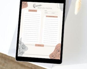 Quran Reflection Journal Page | Islamic Planner + Journal | PDF | Weekly Schedule | Instant Download | Digital Download