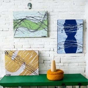 Original, colorful paintings 18x24cm - Acrylic painting on canvas - Wall decoration - Abstract art - Colors - Gold - Green - Blue