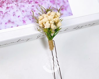 Getrocknete Blumen Haarschmuck, Echte Blume Accessoires, Haarnadel mit weißen Blumen, Romantische Haarnadel, Blumen Haarteil, Blumen Hochzeit Haarnadeln, Geschenke