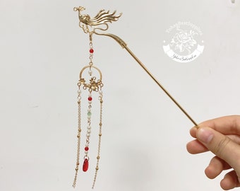 Gold Tassel Hairpin,Phoenix Shaped Hairpin,Classical Hair Stick,Cute Hairpin for Girl,Alloy Hair Pin for Women,Tassel Hairpin,Hairpins,Gifts