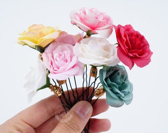 Rose hair piece,flower hair accessory,floral headpiece,Japahese hair piece,Flower accessories,Flower wedding hair pins,Flower hair fork