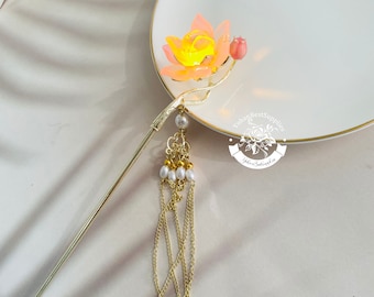 Lotus Hairpin With Tassel,Elegant Tassel Lantern Hairpin,Glowing Hairpin,Hairpin,Metal Hair Pin for Women,Chinese Hairpin,Holiday Gift