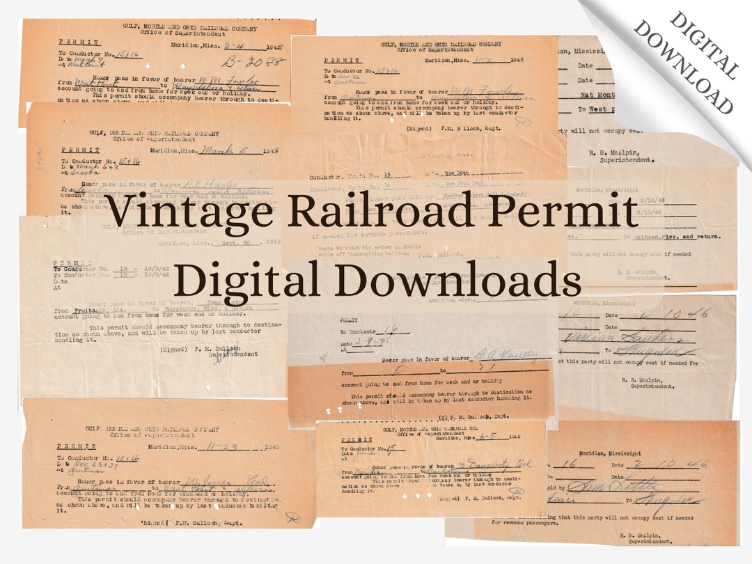 Vintage Railroad Permits Vintage Papers Vintage Ephemera Junk Journal