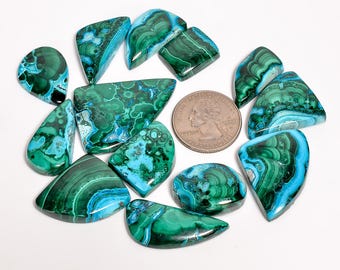 Natural Chrysocolla Malachite Lot Mix Shape Malachite Chrysocolla Gemstone Lot 13 Pieces Lot 18X15 36X27 mm Malachite Chrysocolla Stone