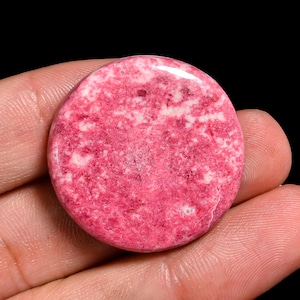 Natural Pink Thulite Gemstone, Round Shape Pink Thulite Cabochon Loose Stone 30X30X6 mm 60 Carat Thulite Crystal Gift For Her Pink Thulite