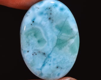 Natural Larimar Gemstone Oval Shape Larimar Crystal 23X17X3 mm 11 Carat Blue Larimar Stone Dominican Larimar Cabochon For Making Jewelry