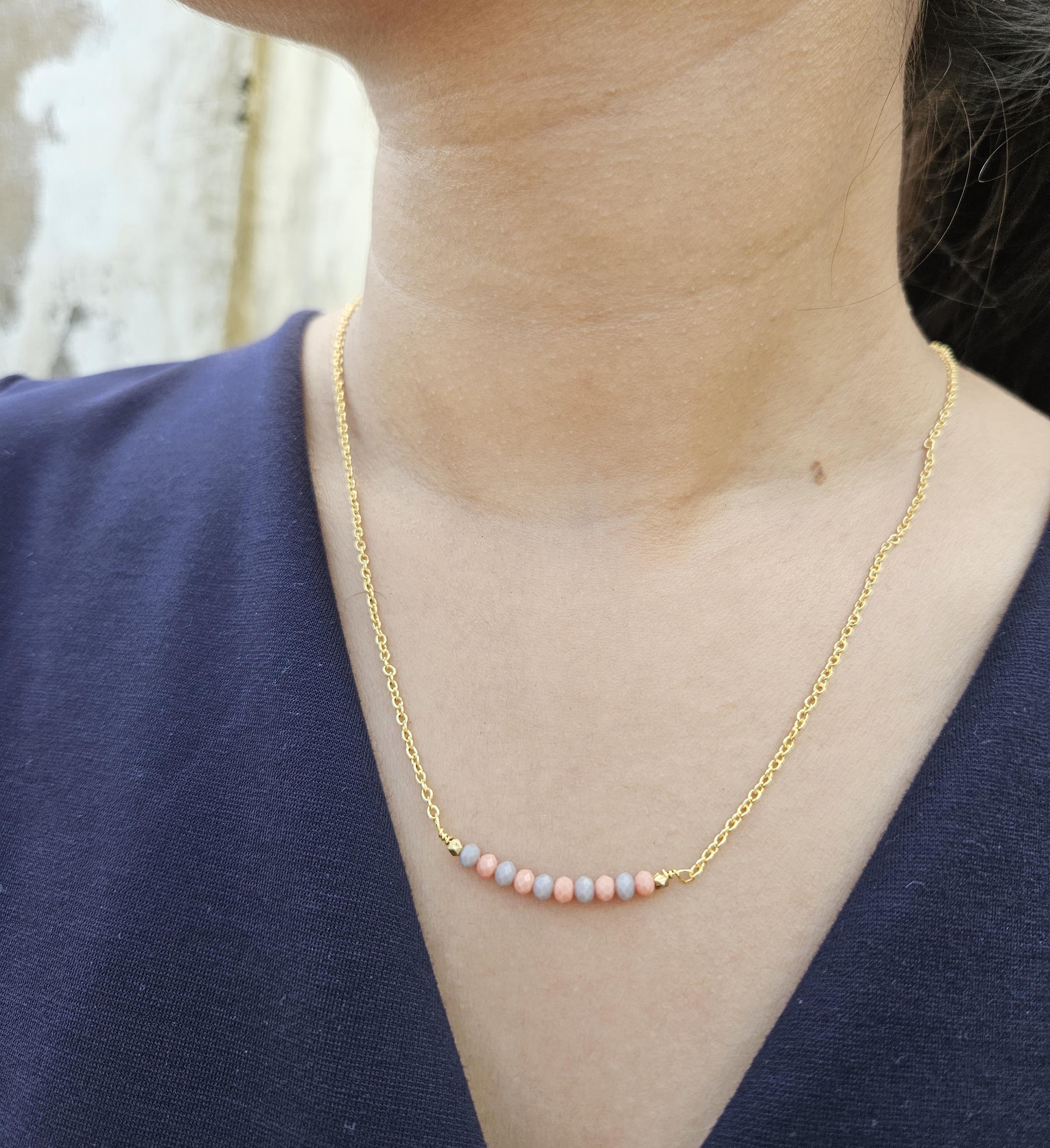 Multi Color Crystal Necklace, Dainty Beaded Multi Stone Necklace, Minimalist Chain Necklace, Personalized Handmade Chain Necklace For Women
